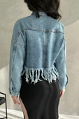 Püskül Detaylı Denim Crop Ceket thumbnail 3