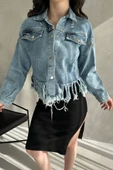 Püskül Detaylı Denim Crop Ceket thumbnail 5