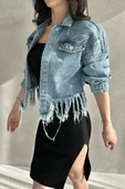 Püskül Detaylı Denim Crop Ceket thumbnail 2