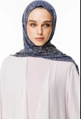 Marrakech Desen Çift Taraflı Şal Lacivert - Bej thumbnail 2