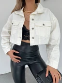 Çift Cepli Yıkamalı Crop Denim Ceket thumbnail 1