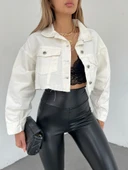 Çift Cepli Yıkamalı Crop Denim Ceket thumbnail 4