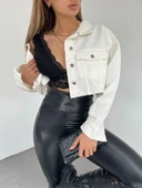 Çift Cepli Yıkamalı Crop Denim Ceket thumbnail 7
