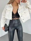 Çift Cepli Yıkamalı Crop Denim Ceket thumbnail 3
