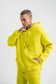 Unisex Double Oversize Kapşonlu Basic Sweatshirt - Sarı thumbnail 7