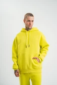 Unisex Double Oversize Kapşonlu Basic Sweatshirt - Sarı thumbnail 1