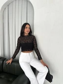 Kadın Dantel Uzun Kol Bluz- Siyah thumbnail 3