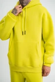 Unisex Double Oversize Kapşonlu Basic Sweatshirt - Sarı thumbnail 3