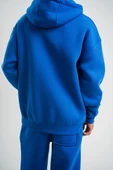 Unisex Double Oversize Kapşonlu Basic Sweatshirt - Mavi thumbnail 8