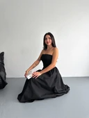 Straplez Pileli Elbise - Siyah thumbnail 4