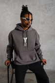 Erkek Baskılı Kapüşonlu Sweat - Gri thumbnail 4