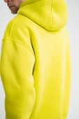 Unisex Double Oversize Kapşonlu Basic Sweatshirt - Sarı thumbnail 4