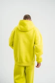 Unisex Double Oversize Kapşonlu Basic Sweatshirt - Sarı thumbnail 8