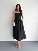 Straplez Pileli Elbise - Siyah thumbnail 1