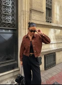 Çift Cepli Denim Crop Ceket thumbnail 2