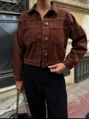 Çift Cepli Denim Crop Ceket thumbnail 4