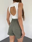 Mom Kalıp Yıkamalı Denim Şort thumbnail 5