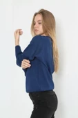 Unisex Uzun Kol V Yaka Triko Kazak - Indigo thumbnail 4