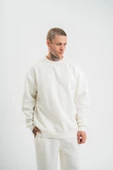 Uzun Kol Bisiklet Yaka Basic Sweatshirt - Beyaz thumbnail 7