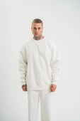 Uzun Kol Bisiklet Yaka Basic Sweatshirt - Beyaz thumbnail 1