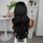 Siyah Fiber Sentetik Geniş Dalgalı Tül Peruk thumbnail 5