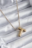 316L Çelik Gold Renk Bubble "T" Harf Model Kadın Kolye thumbnail 2