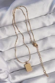 316L Çelik Gold Renk Kare Charm Model Kolye thumbnail 2