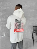 Oversize Üç İplik Kapüşonlu Sweatshirt - Beyaz thumbnail 2