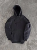 Kapüşonlu Üç İplik Penye Basic Sweatshirt - Füme thumbnail 1