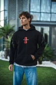 Üç İplik Kapüşonlu Baskılı Oversize Sweatshirt- Siyah thumbnail 3