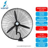 Vanti Sanayi Tipi Duvar Vantilatör 75cm- KCF292-DV thumbnail 1