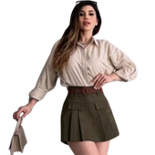 Kemerli Kapak Detaylı  Etek - HAKİ thumbnail 1