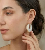 Beyaz Marble  Halka Küpe - Kp00691 thumbnail 2