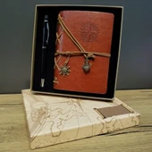 Pusula Baskılı Deri Defter Kalem Seti thumbnail 1