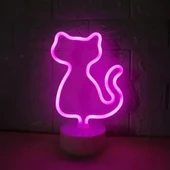 Neon Kedi Masa Gece Lambası Pembe Işık thumbnail 4