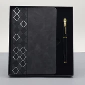 Desenli Siyah Deri Defter Kalem Set thumbnail 1