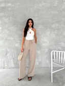 Kadın Ayrobin Oversize Kadın Pantalon - Bej thumbnail 1