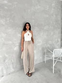 Kadın Ayrobin Oversize Kadın Pantalon - Bej thumbnail 6