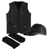 PREMIUM DERİ SET – YELEK, ELDİVEN, DERİ SPOR CAP thumbnail 1