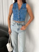 Kot Jeans Kadın Yelek - Mavi thumbnail 2