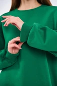 Yeşil Kadın Pamuklu Oversize Basic Bisiklet Yaka Sweatshirt thumbnail 3