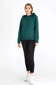 Kadın Yeşil Kapüşonlu Basic Örme Sweatshirt thumbnail 3