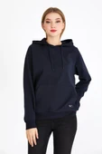 Kadın Lacivert Kapüşonlu Basic Örme Sweatshirt thumbnail 1