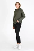 Kadın Haki Kapüşonlu Basic Örme Sweatshirt thumbnail 3