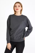 Kadın Antrasit Renk Basic Bisiklet Yaka Sweatshirt thumbnail 1
