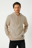 Bej Erkek Kapüşonlu Kanguru Cepli Sweatshirt thumbnail 1