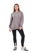 Kahve Kadın Pamuklu Oversize Basic Bisiklet Yaka Sweatshirt thumbnail 1
