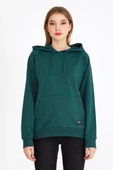 Kadın Yeşil Kapüşonlu Basic Örme Sweatshirt thumbnail 2