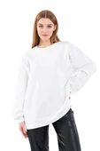 Ekru Kadın Pamuklu Oversize Basic Bisiklet Yaka Sweatshirt thumbnail 1