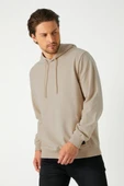 Bej Erkek Kapüşonlu Kanguru Cepli Sweatshirt thumbnail 2